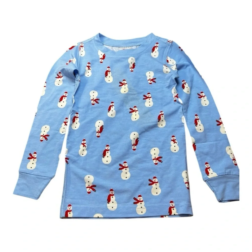 Hanna Andersson Light Blue Pajama Set with Snowman Print size 4 Soft NWT